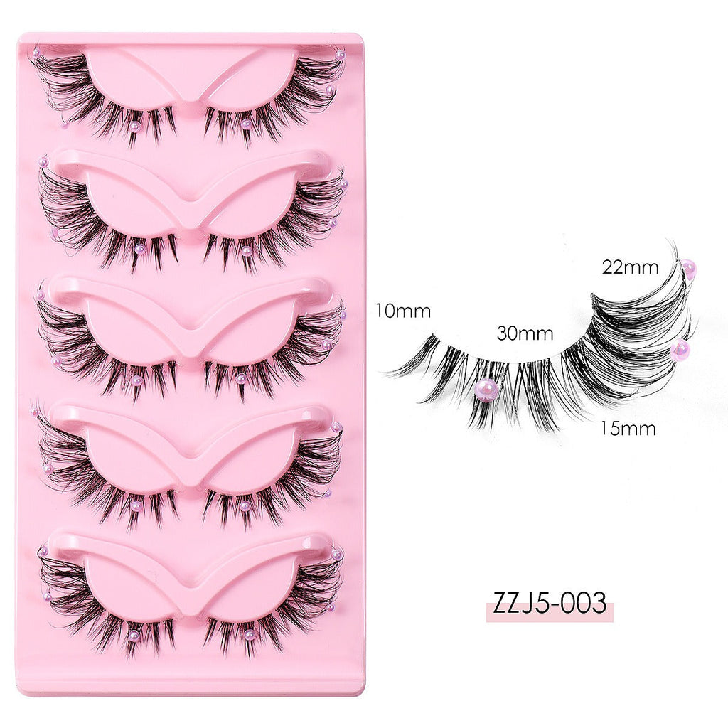 Clear Band - Corner Foxy Winged Cat Eye 3D Strip Lashes - Vegan Faux Mink Eyelash With Diamond & Pearl
