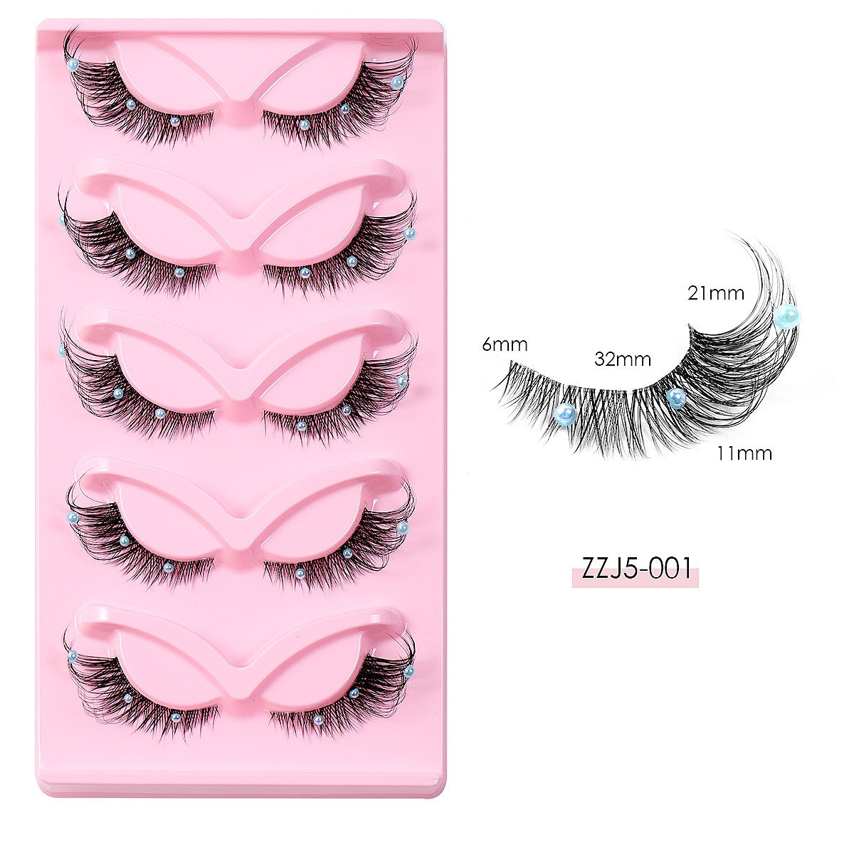 Clear Band - Corner Foxy Winged Cat Eye 3D Strip Lashes - Vegan Faux Mink Eyelash With Diamond & Pearl