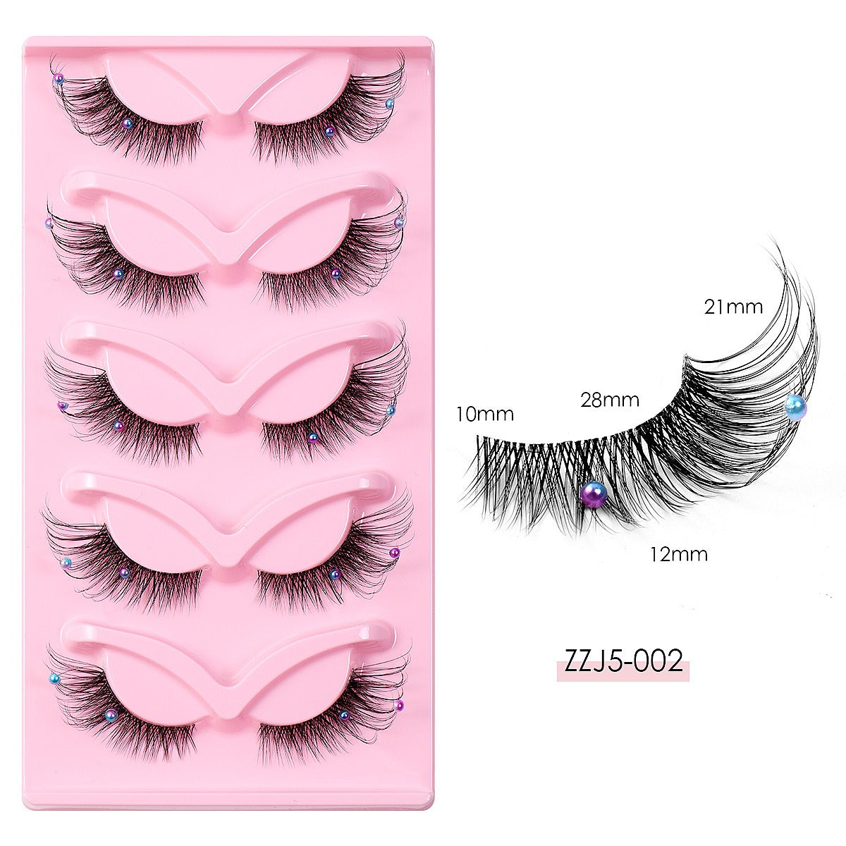 Clear Band - Corner Foxy Winged Cat Eye 3D Strip Lashes - Vegan Faux Mink Eyelash With Diamond & Pearl