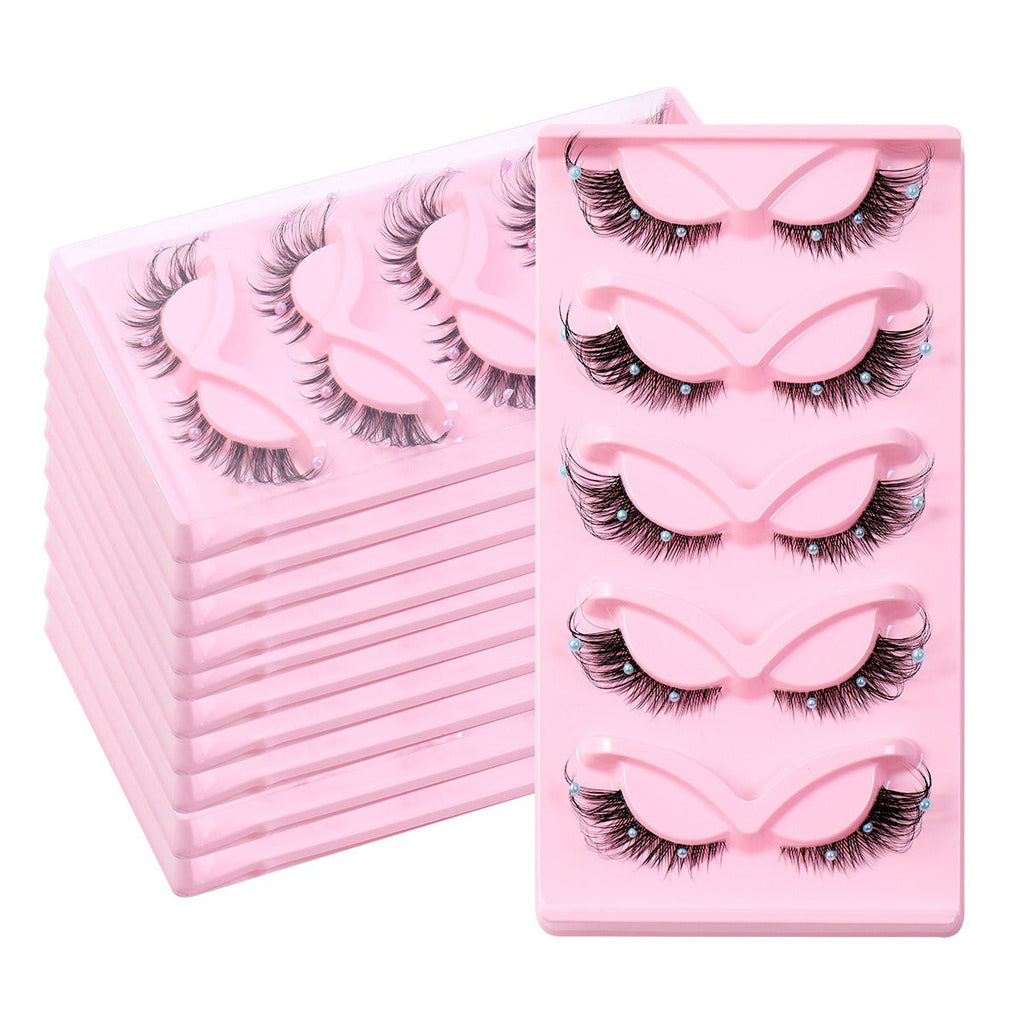 Clear Band - Corner Foxy Winged Cat Eye 3D Strip Lashes - Vegan Faux Mink Eyelash With Diamond & Pearl