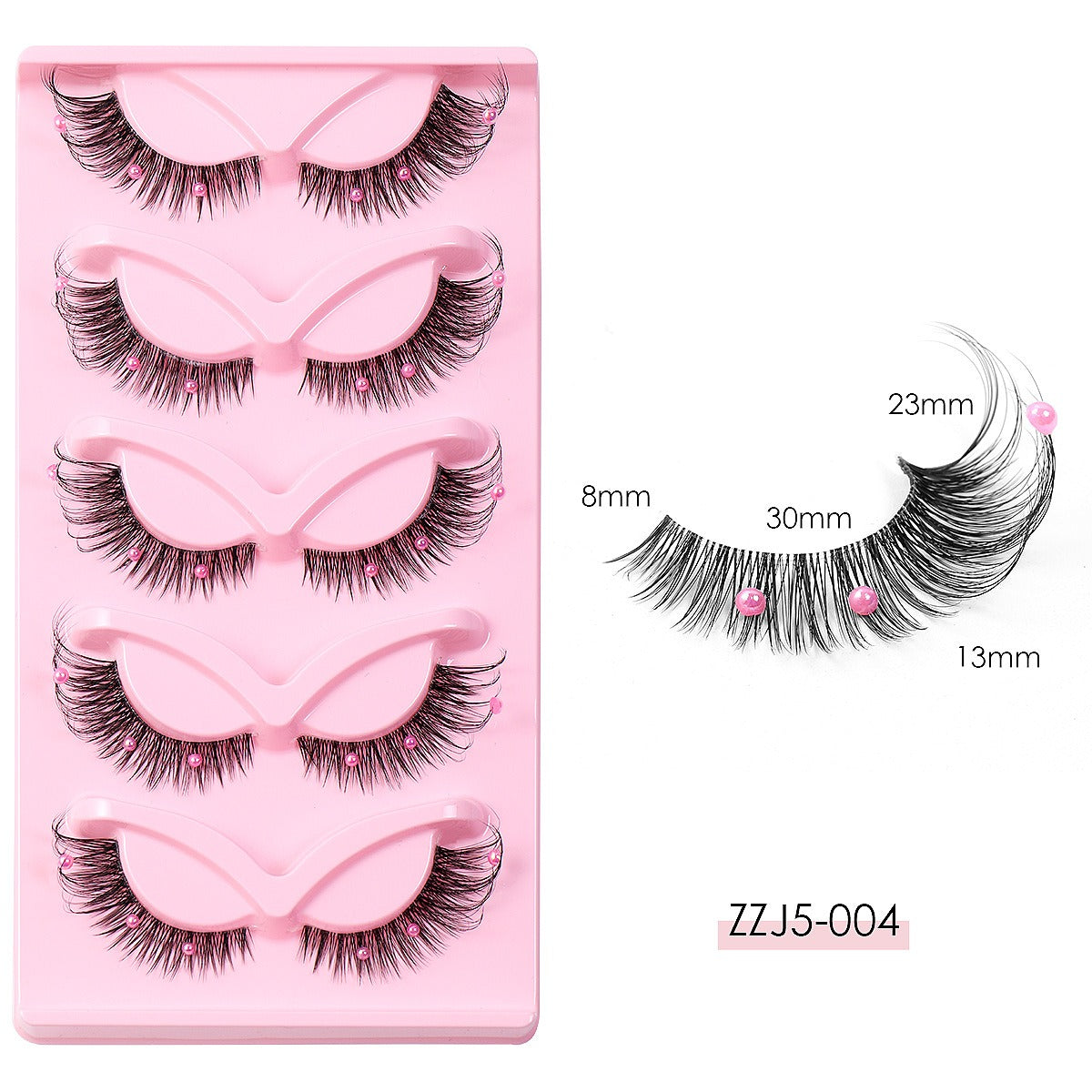 Clear Band - Corner Foxy Winged Cat Eye 3D Strip Lashes - Vegan Faux Mink Eyelash With Diamond & Pearl