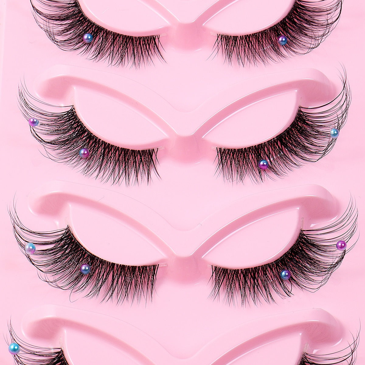 Clear Band - Corner Foxy Winged Cat Eye 3D Strip Lashes - Vegan Faux Mink Eyelash With Diamond & Pearl