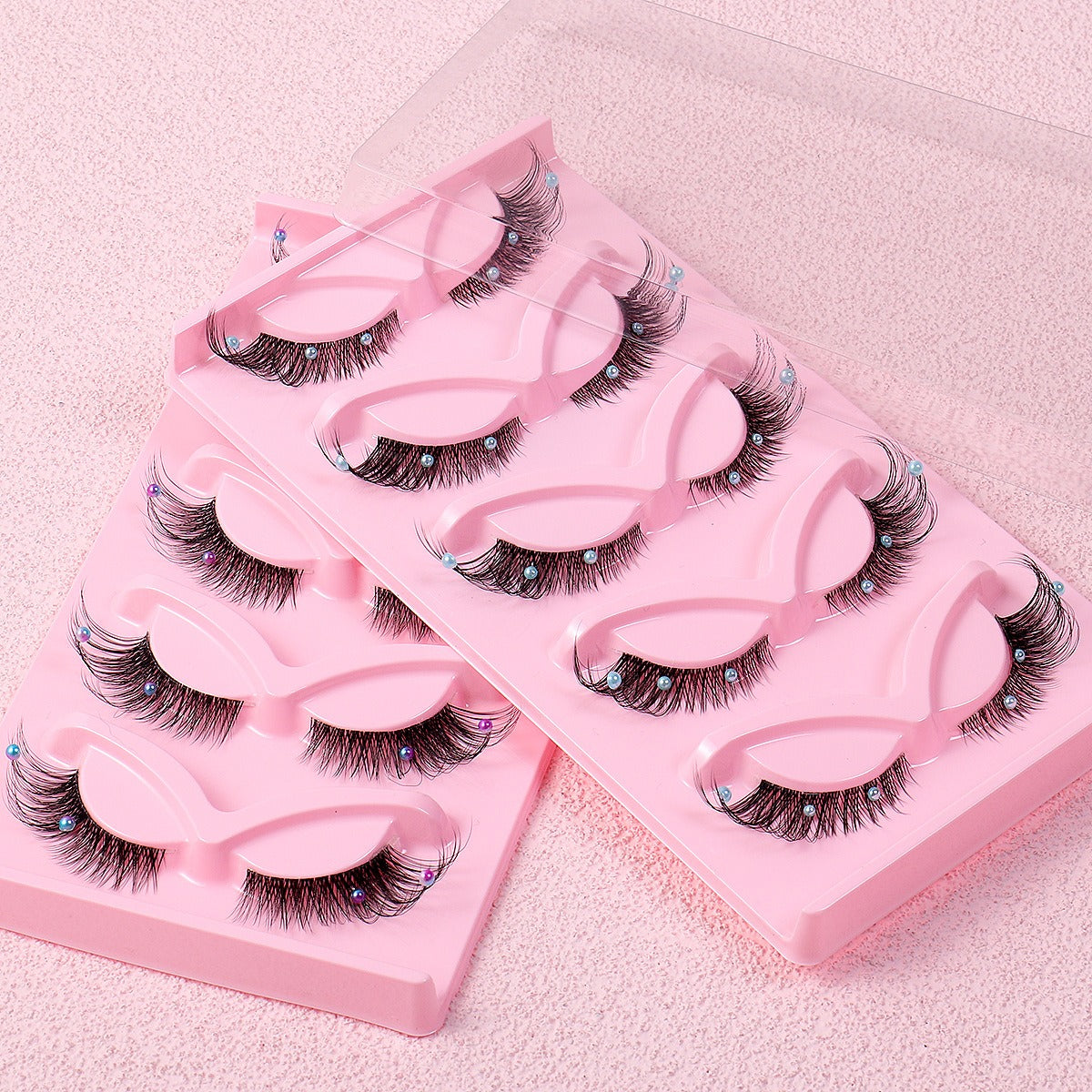 Clear Band - Corner Foxy Winged Cat Eye 3D Strip Lashes - Vegan Faux Mink Eyelash With Diamond & Pearl